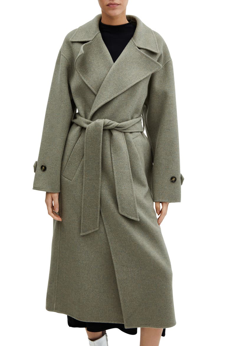 Belted Wool Blend Coat, Main, color, KHAKI