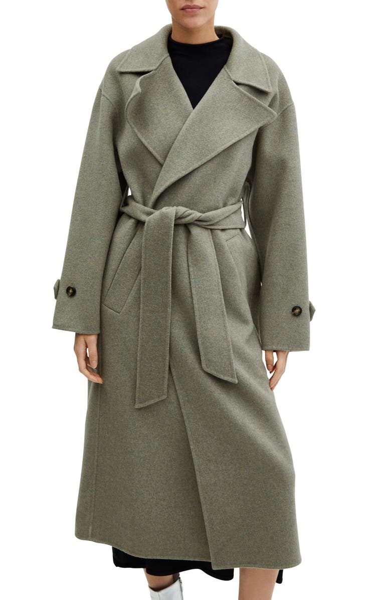 MANGO Belted Wool Blend Coat, Main, color, 