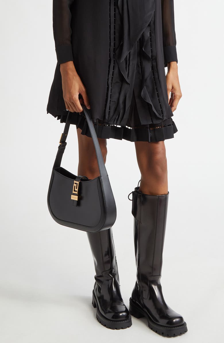 Versace Large Greca Leather Hobo Bag, Alternate, color,