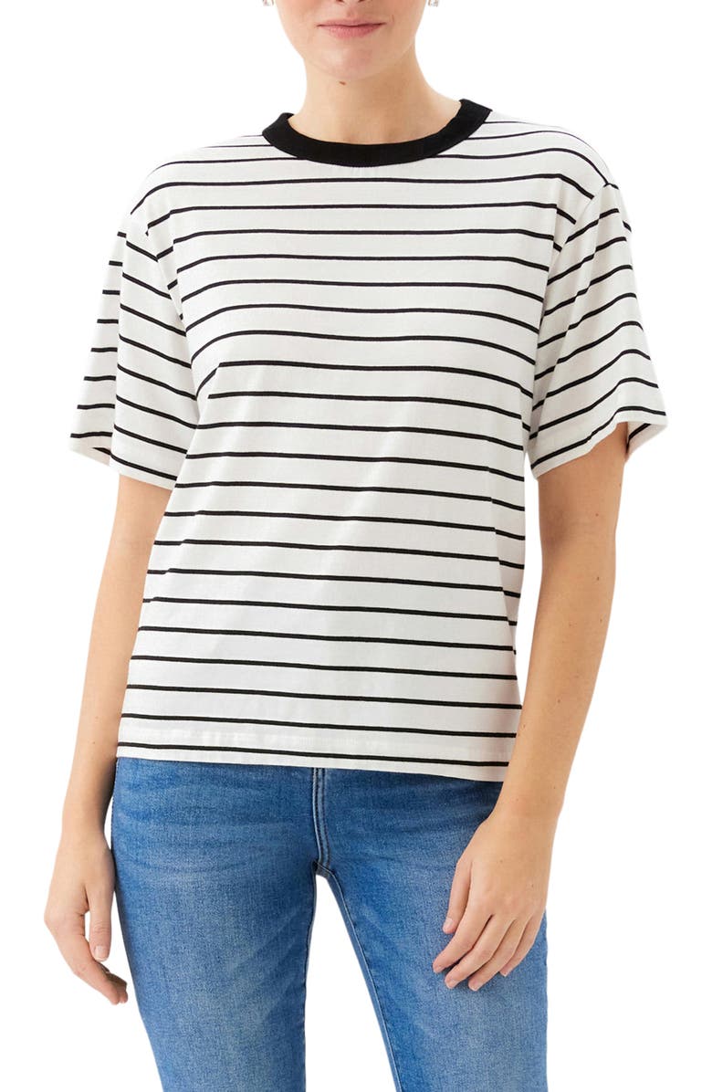 Karen Kane Stripe Cotton Blend T-Shirt, Main, color, Off White/ Black