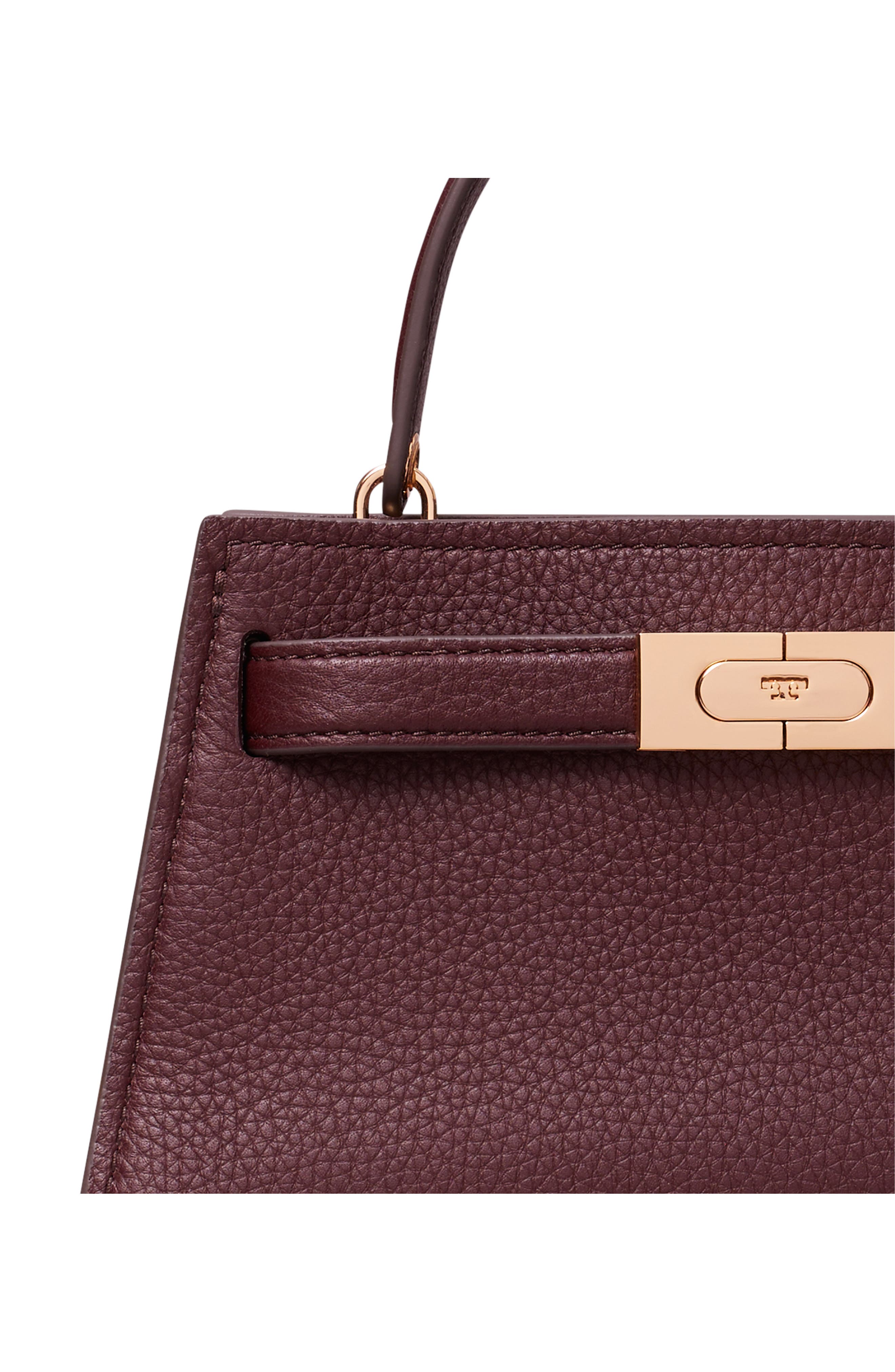 Tory Burch Mini Lee Radziwill Pebble Leather Satchel, Alternate, color, Dark Carmine