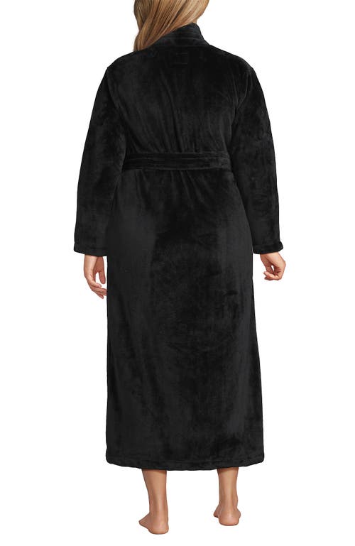 Lands' End Tall Cozy Plush Long Wrap Robe In Black