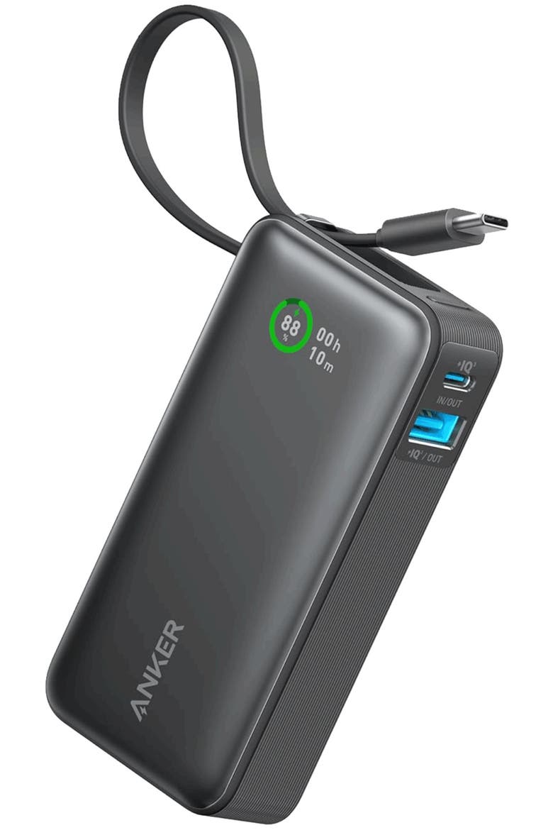 Nano Power Bank 10,000 mAh 30W with Built in USB-C Cable, Main, color, Black