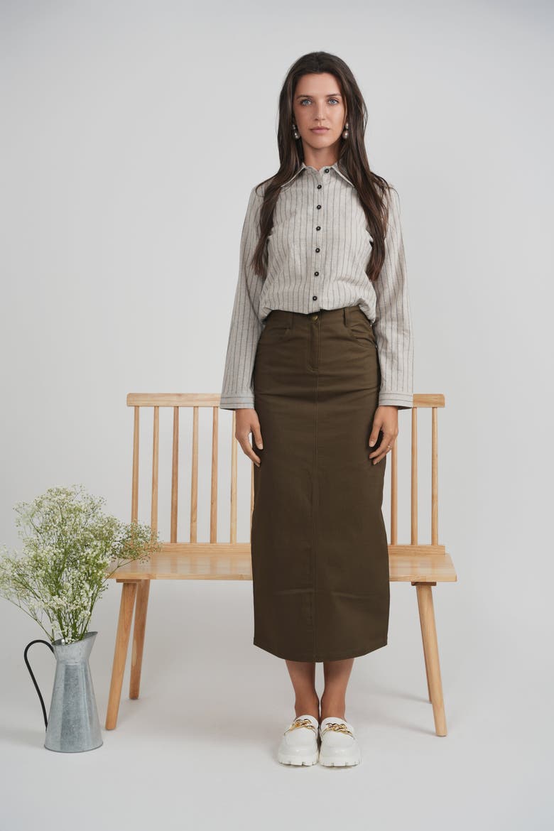 Maxi Fly Front Straight Pocket Skirt, Alternate, color, Coffee