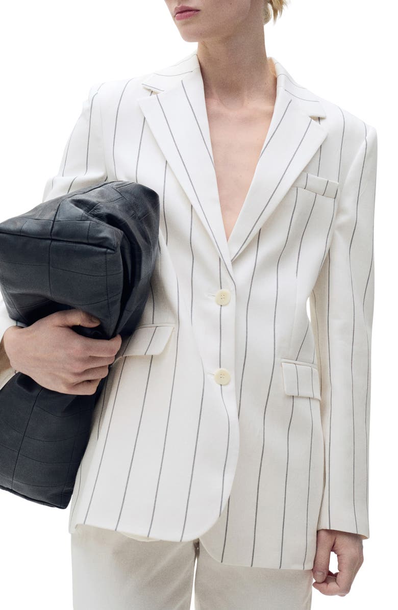 MANGO Pinstripe Suit Jacket, Main, color, White