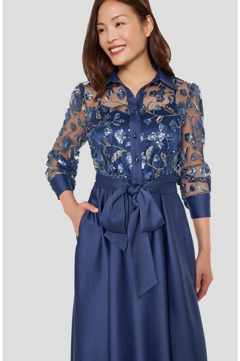 Sequin Long Sleeve Gown, Alternate, color, MARINE
