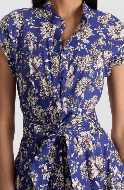 Alice And Olivia Lucy Cuffed Cap Sleeve Mini Shirt Dress Blooming Wild Indigo In Blue