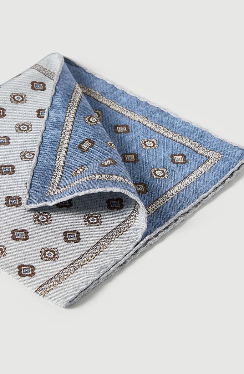 Brunello Cucinelli Silk pocket square with medallion design, Alternate, color, Grey