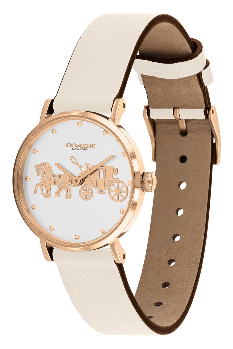 Perry Leather Strap Watch, 28mm, Alternate, color, SILVER