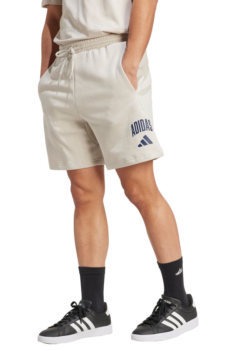 adidas Collegiate Drawstring Shorts, Main, color, Wonder Alumina/ Dark Blue