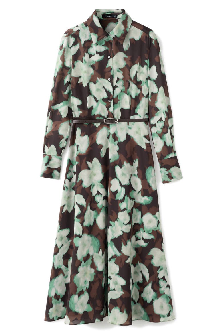 Print Belted Long Sleeve Maxi Shirtdress, Alternate, color, TEAL AND BROWN BLOOMS