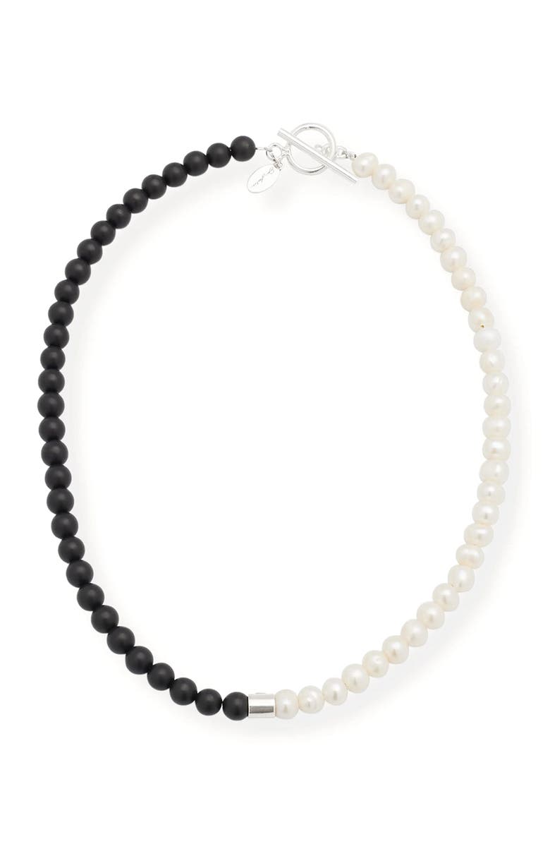 Jan Leslie Diamond Accent Sterling Silver Freshwater Pearl And Black Agate Bead Necklace, Alternate, color, Onyx