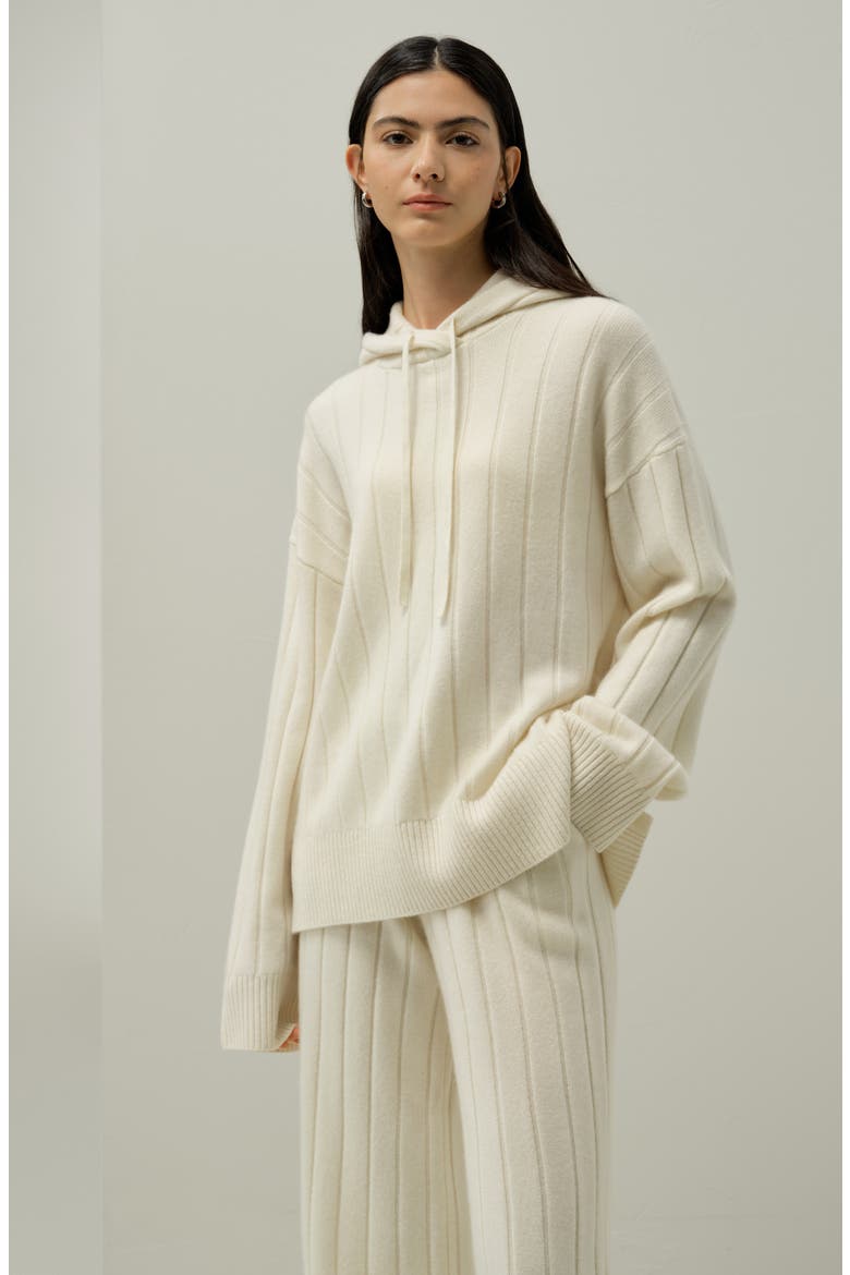 Women's Ribbed Hooded Cashmere Knit Top, Alternate, color, White