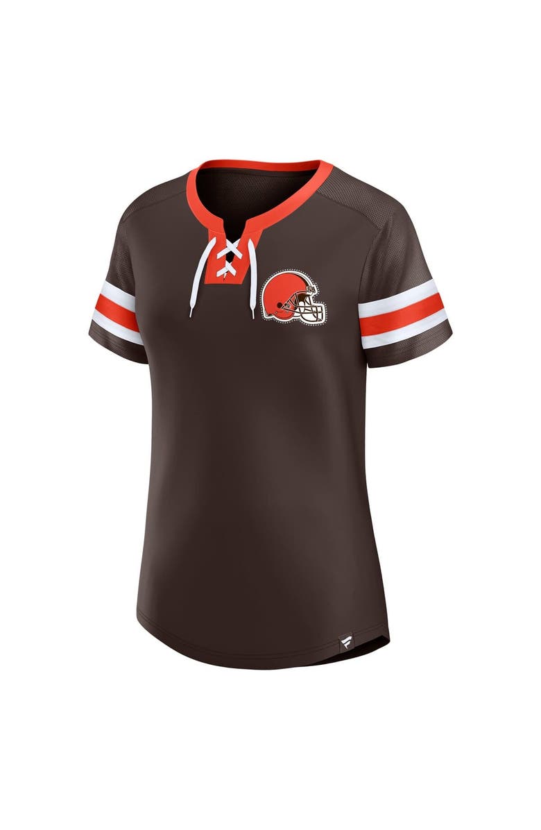 FANATICS Women's Fanatics Brown Cleveland Browns Lace-Up Bling T-Shirt, Alternate, color, Brown