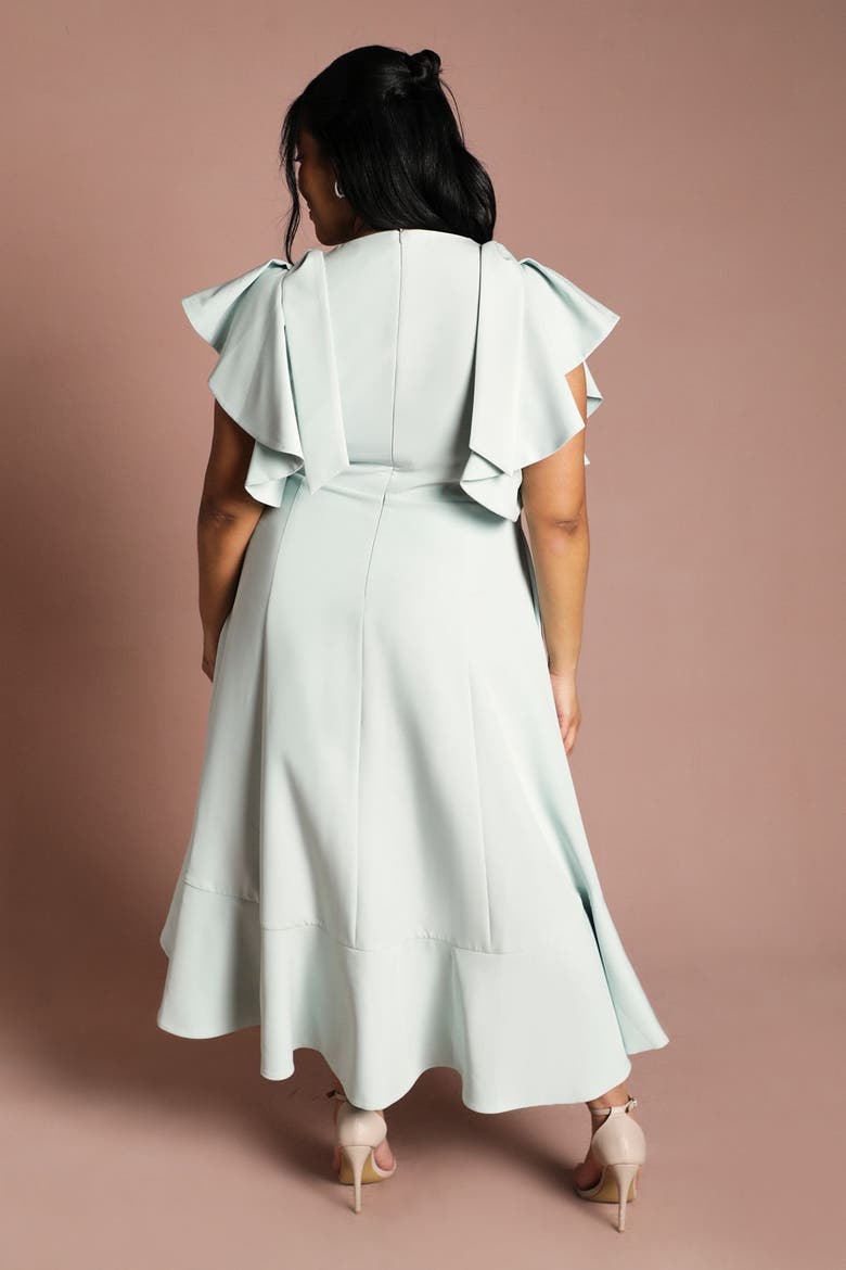Plus Flutter Sleeve Crepe Midi Dress, Alternate, color, Mint