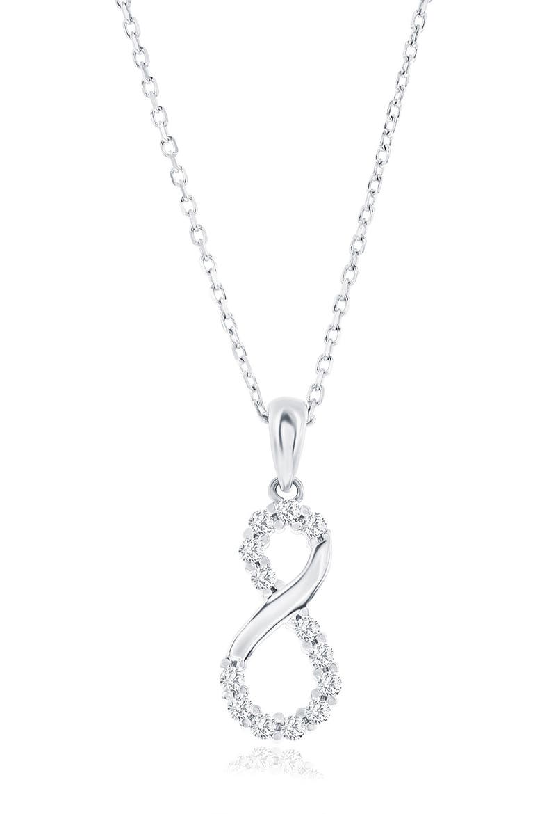 Cubic Zirconia Infinity Stud Earrings & Pendant Necklace Set, Alternate, color, SILVER