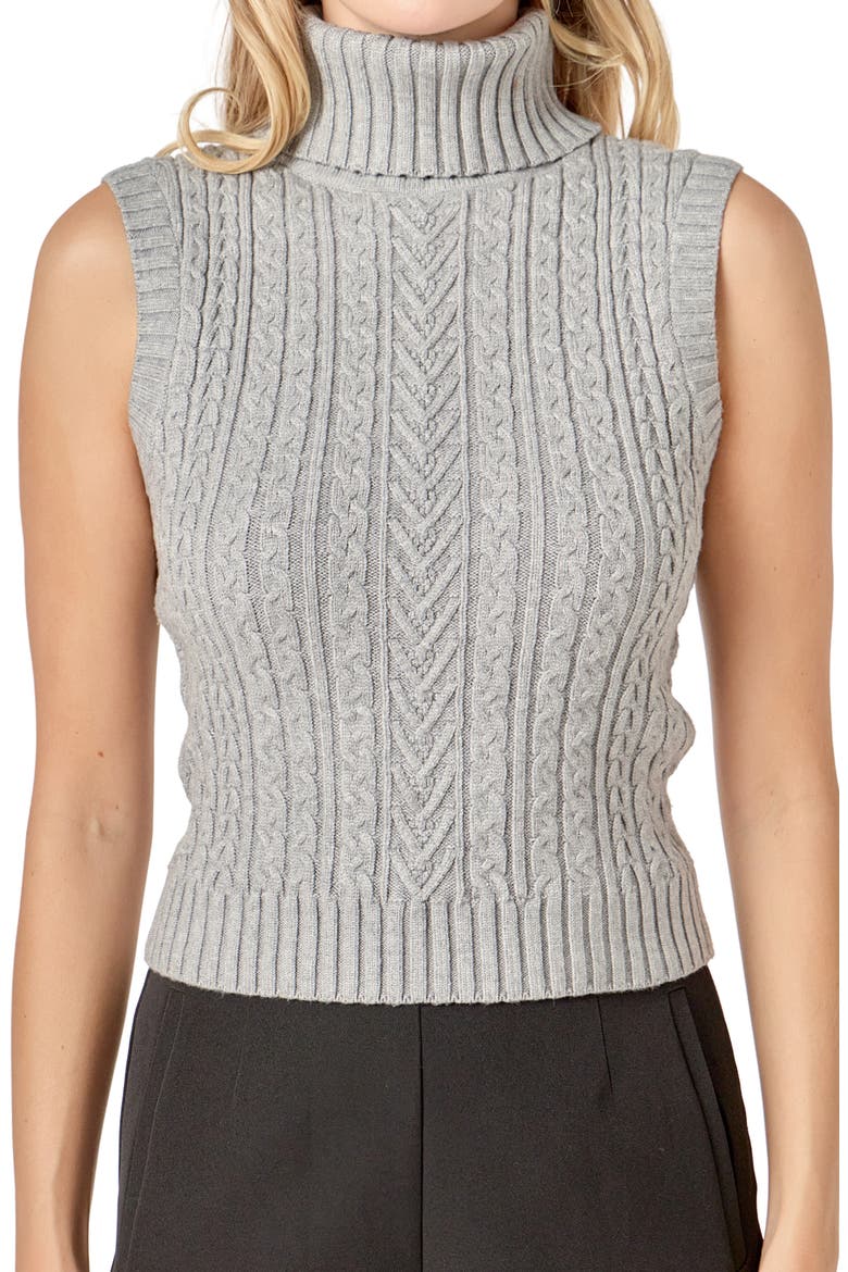 Cable Stitch Sleeveless Turtleneck Sweater, Alternate, color, GREY