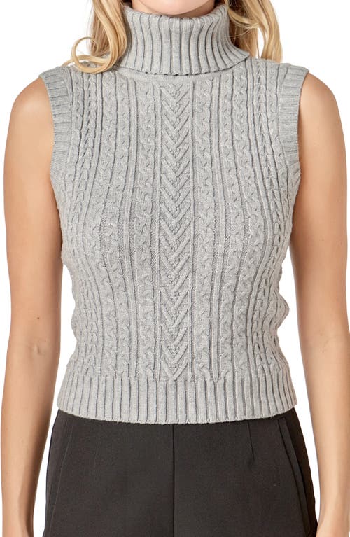 English Factory Cable Stitch Sleeveless Turtleneck Sweater In Gray