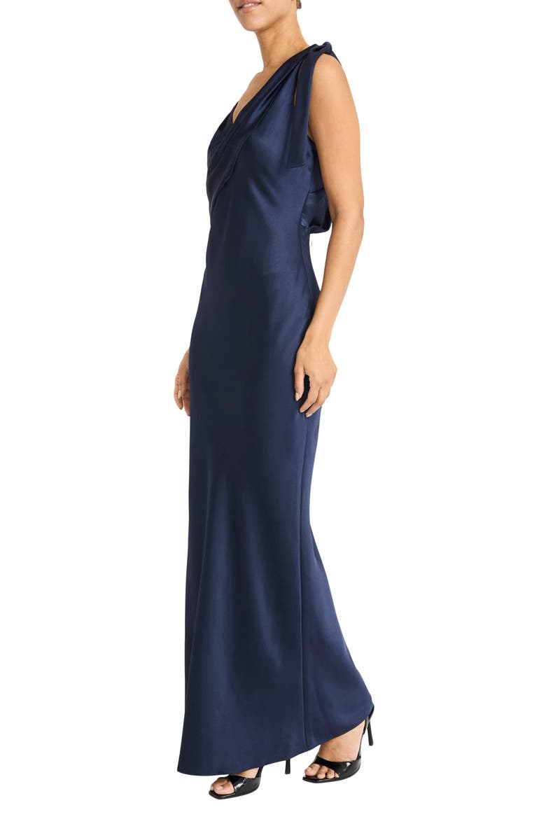 Tie Detail Satin Gown, Alternate, color, NAVY
