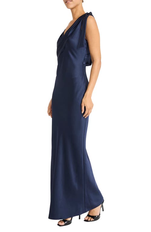 Maggy London Tie Detail Satin Gown In Navy