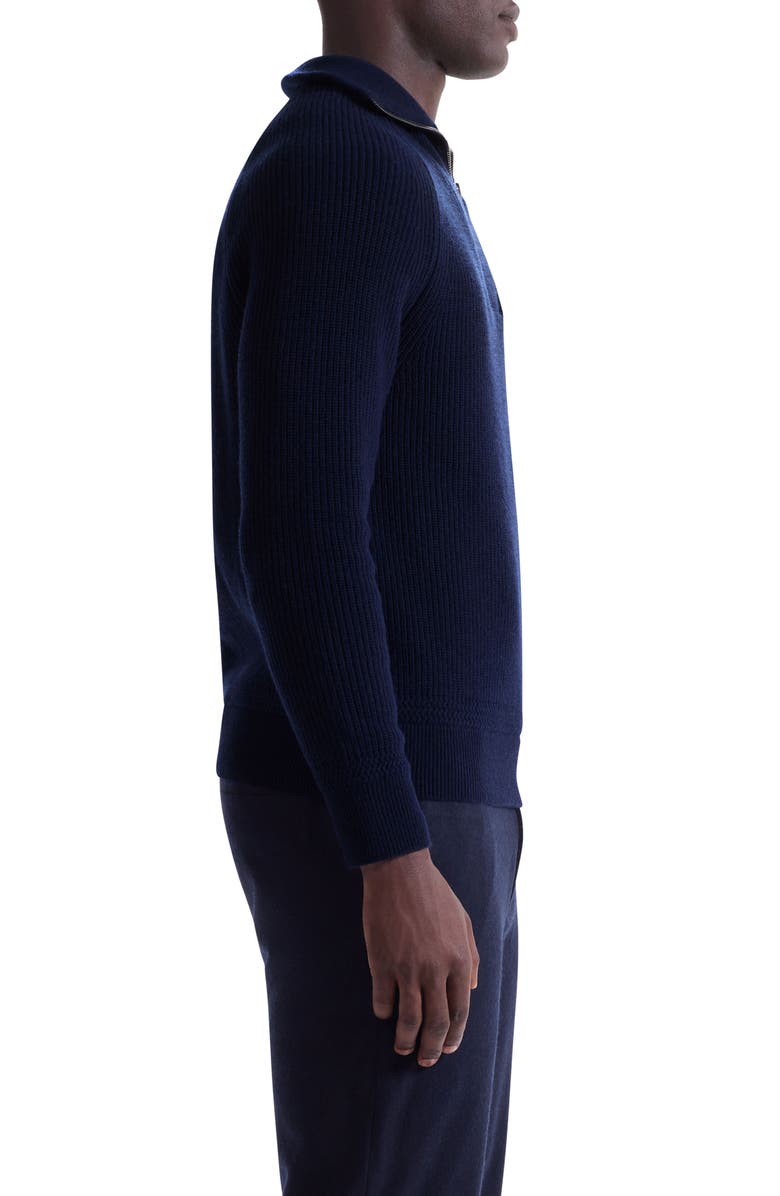 Bugatchi Merino Wool & Cotton Quarter Zip Pullover, Alternate, color, Navy