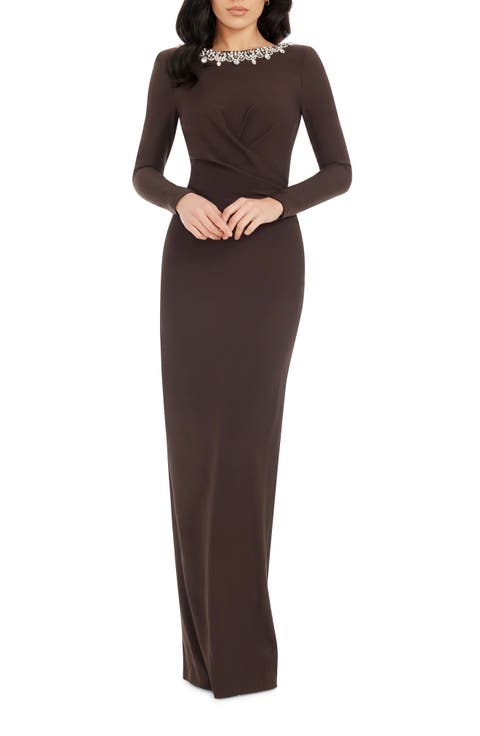 Anne Embellished Long Sleeve Column Gown
