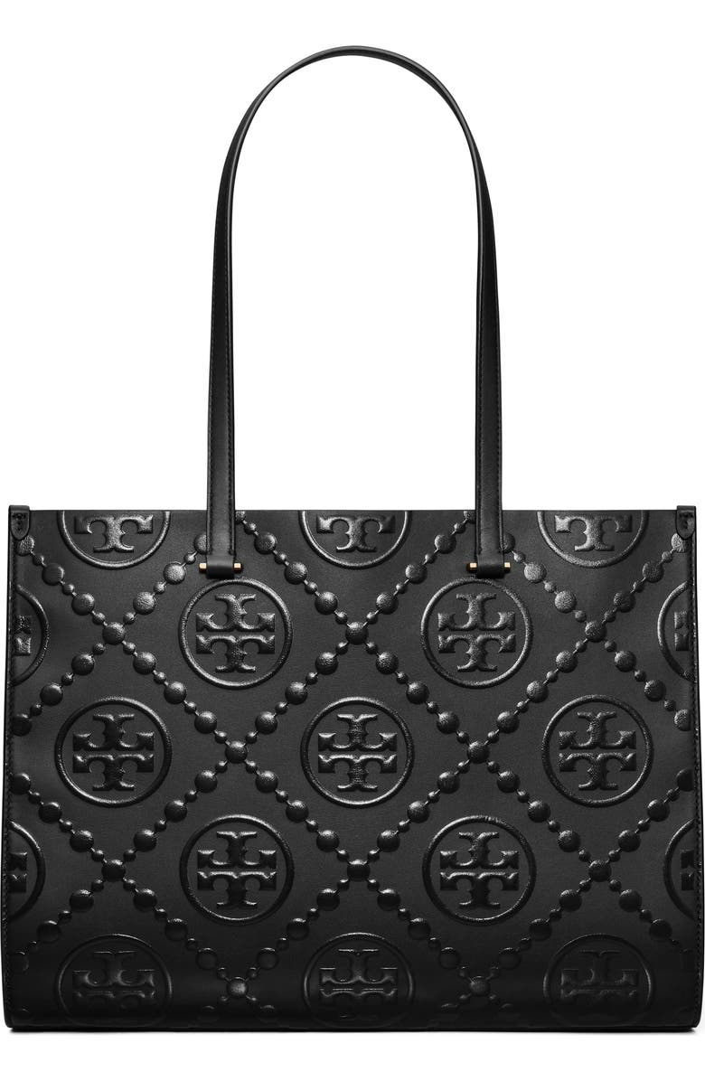 Tory Burch T Monogram Contrast Embossed Leather Tote, Main, color, Black