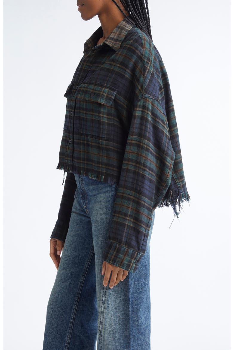 Plaid Crop Button-Up Work Shirt, Alternate, color, OVERDYED TEAL / NAVY / PLAID