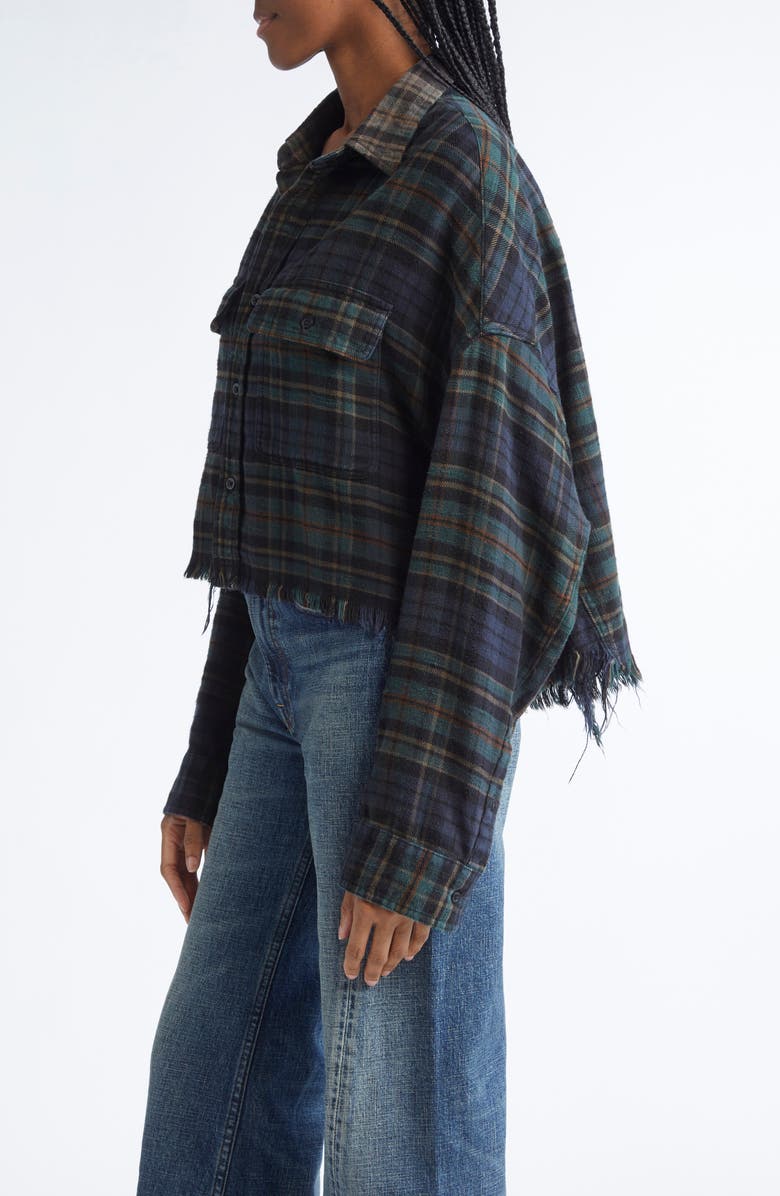 R13 Plaid Crop Button-Up Work Shirt, Alternate, color, Overdyed Teal / Navy / Plaid