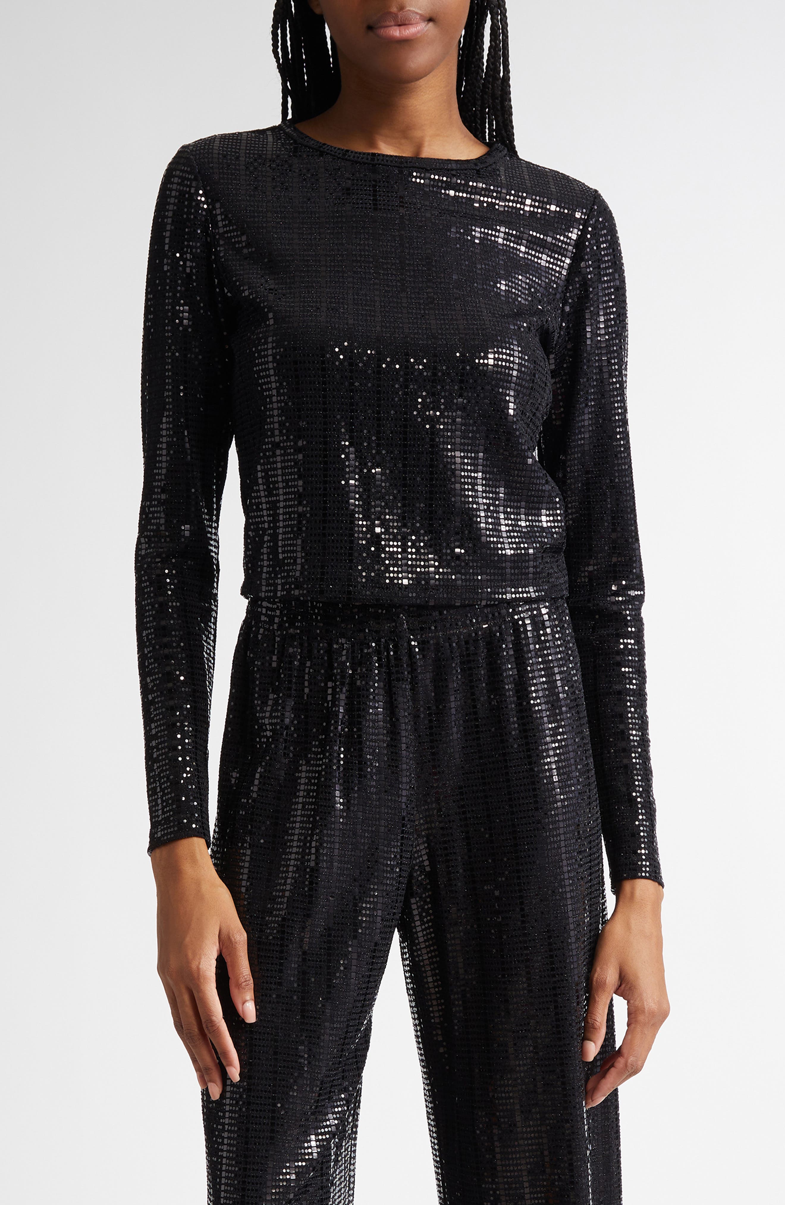 Alice + Olivia Delaina Sequin Embellished Crop Top