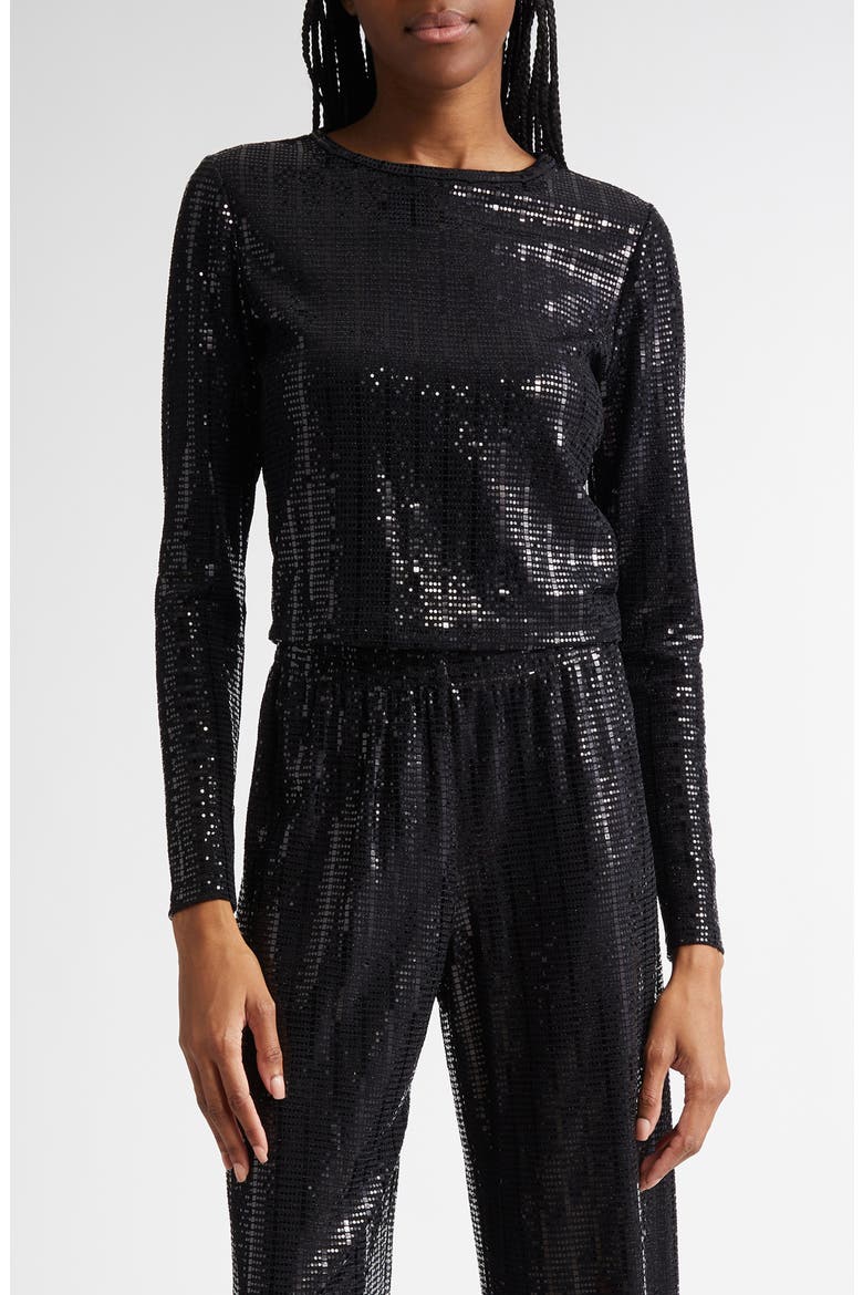 Delaina Sequin Embellished Crop Top, Main, color, BLACK