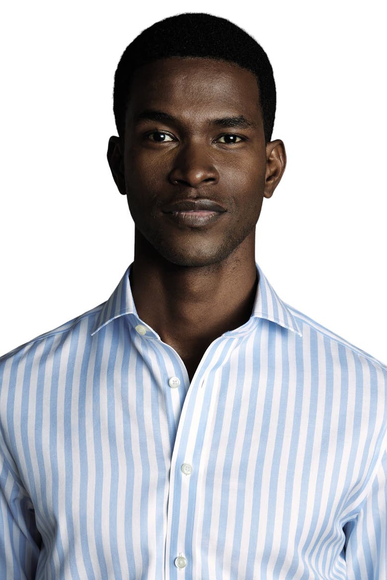 Wide Stripe Non-Iron Twill Cutaway Slim Fit Shirt Single Cuff, Alternate, color, Sky Blue