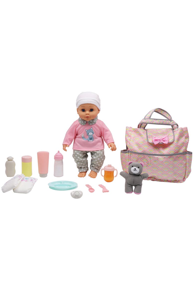 16" Baby Doll with Diaper Bag Set, Main, color, Multicolored