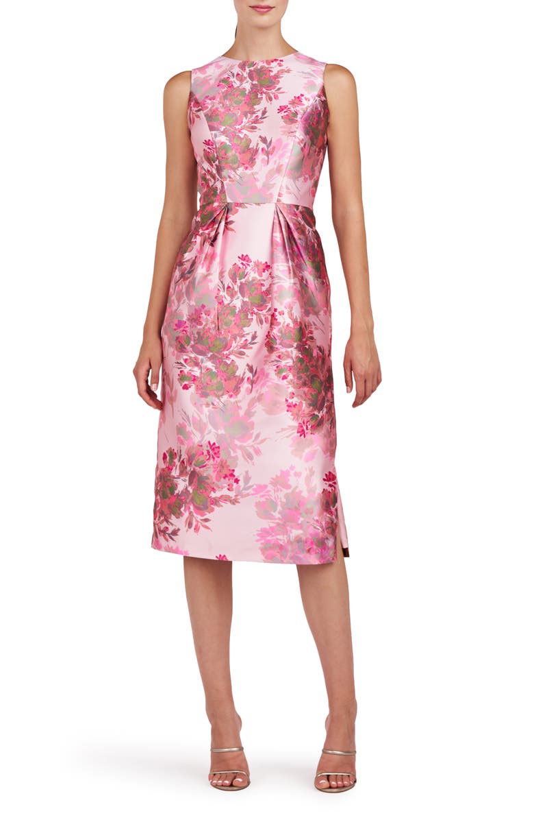 Kay Unger Adriana Floral Sleeveless Satin Sheath Dress, Main, color, 