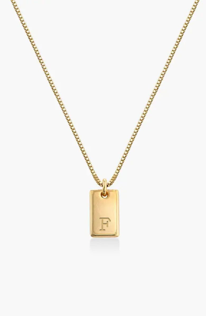 Oak & Luna Willow Initial Tag Necklace - 18K Gold Plated Silver, Main, color, Letter F