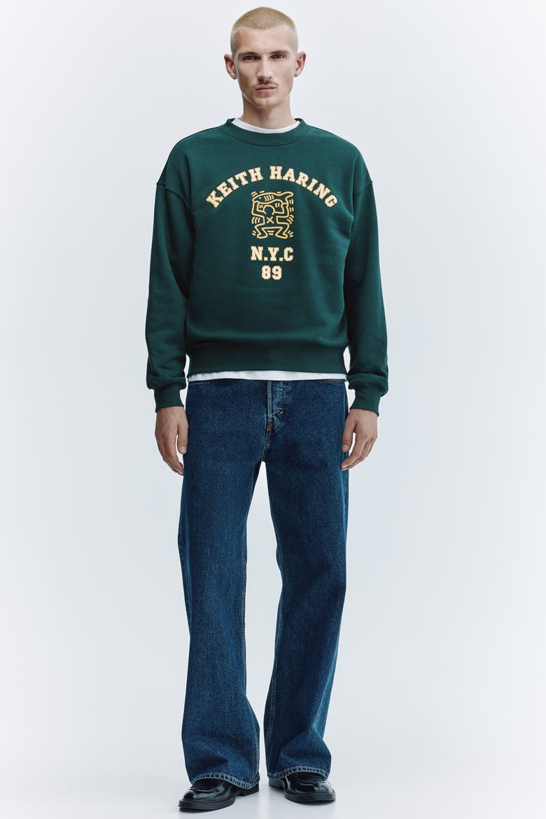 Oversized Fit Printed Sweatshirt, Alternate, color, Green/Keith Haring