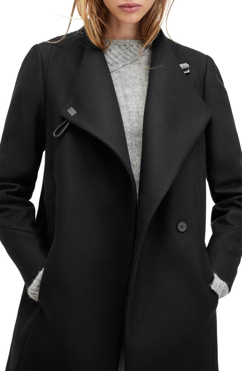 AllSaints Riley Wool Blend Belted Coat, Alternate, color, 