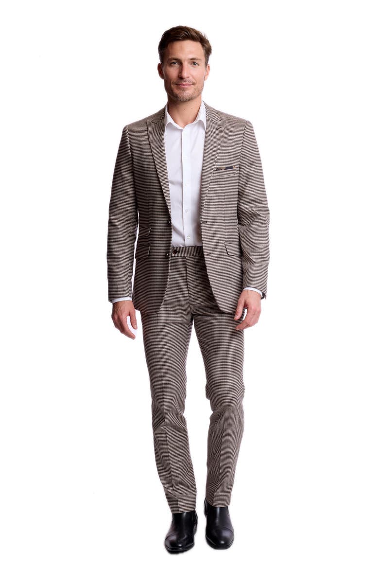 Downing Slim Fit Pants, Alternate, color, DK CHOC BEIGE HOUNDSTOOTH