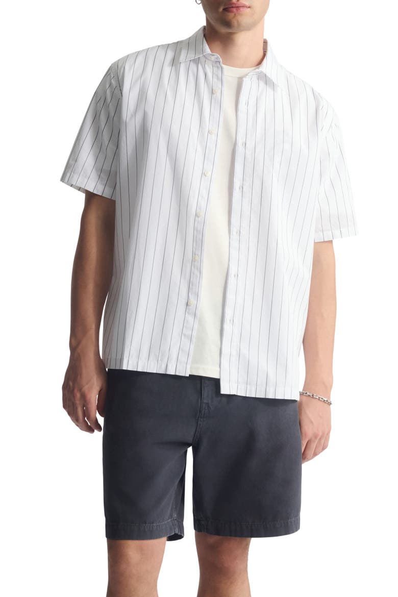 Stripe Short Sleeve Cotton Button-Up Shirt, Main, color, CASTLEROCK