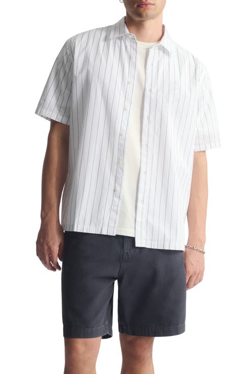 Stripe Short Sleeve Cotton Button-Up Shirt