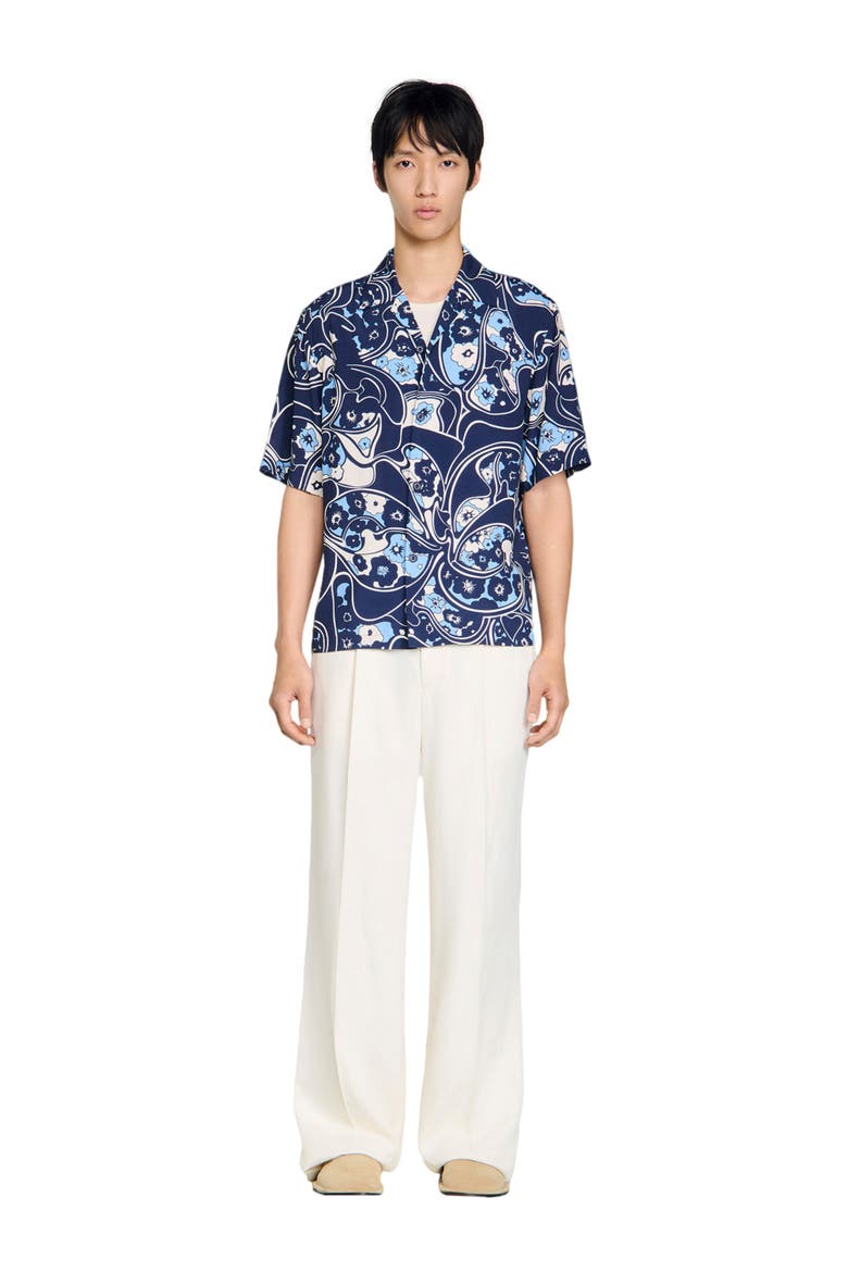 Loose-fit print shark collar shirt, Alternate, color, Navy blue