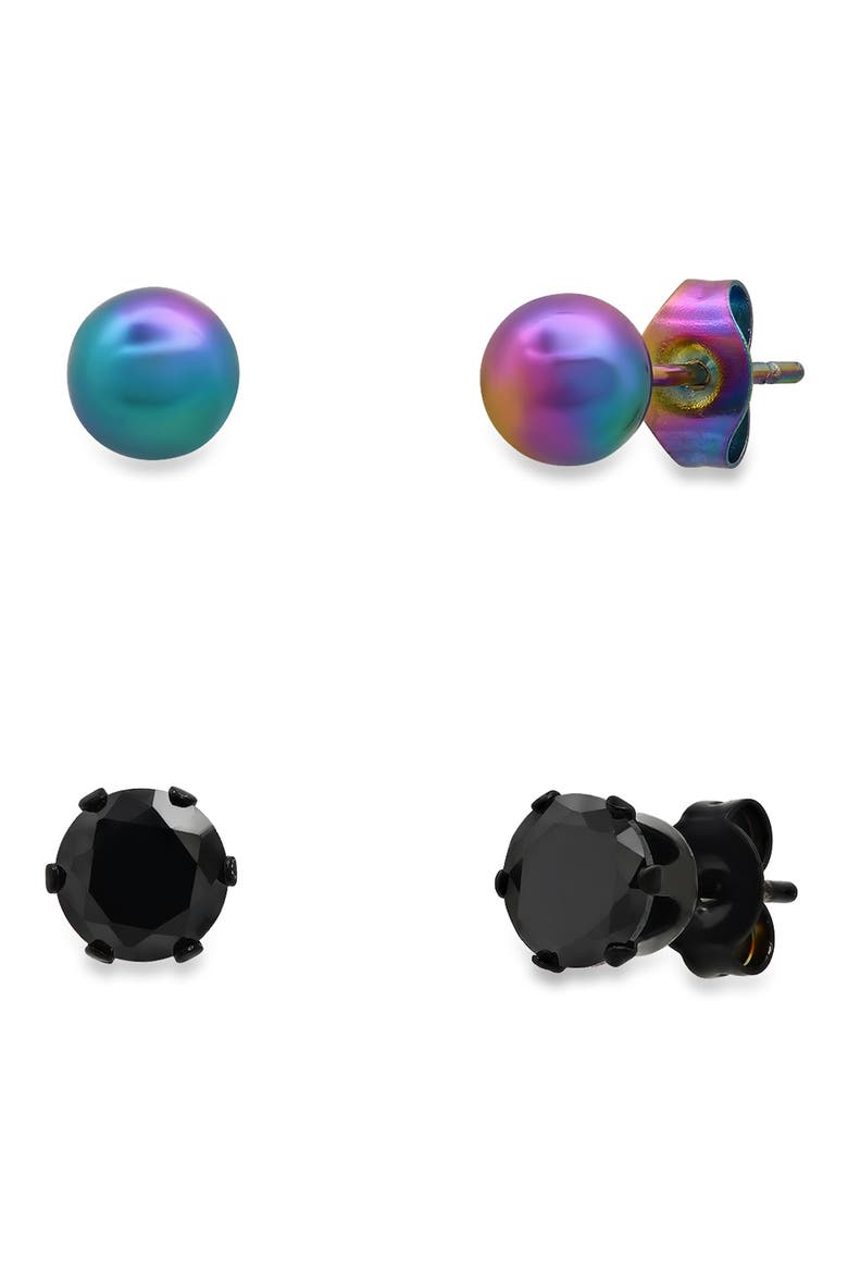 Unisex Multi Ion Plated Stainless Steel Stud Earrings - Pack of 2, Main, color, MULTI