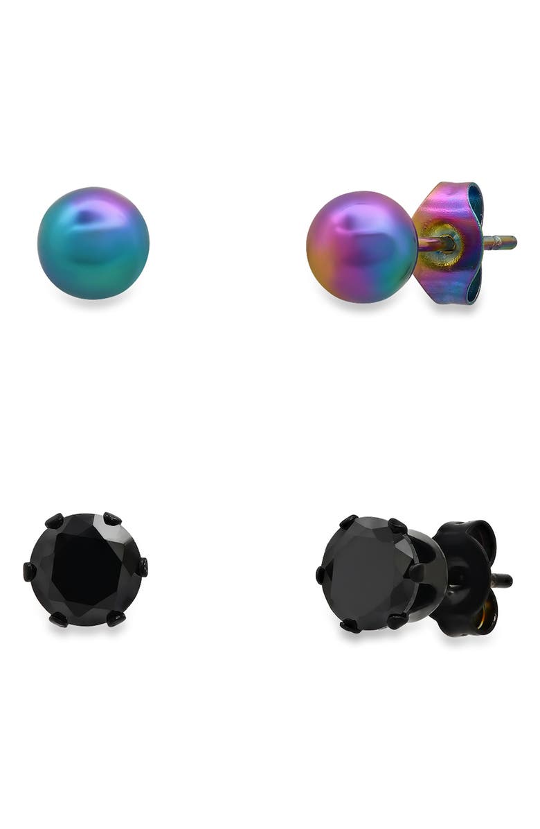 HMY JEWELRY Unisex Multi Ion Plated Stainless Steel Stud Earrings - Pack of 2, Main, color, Multi