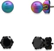 HMY JEWELRY Unisex Multi Ion Plated Stainless Steel Stud Earrings - Pack of 2