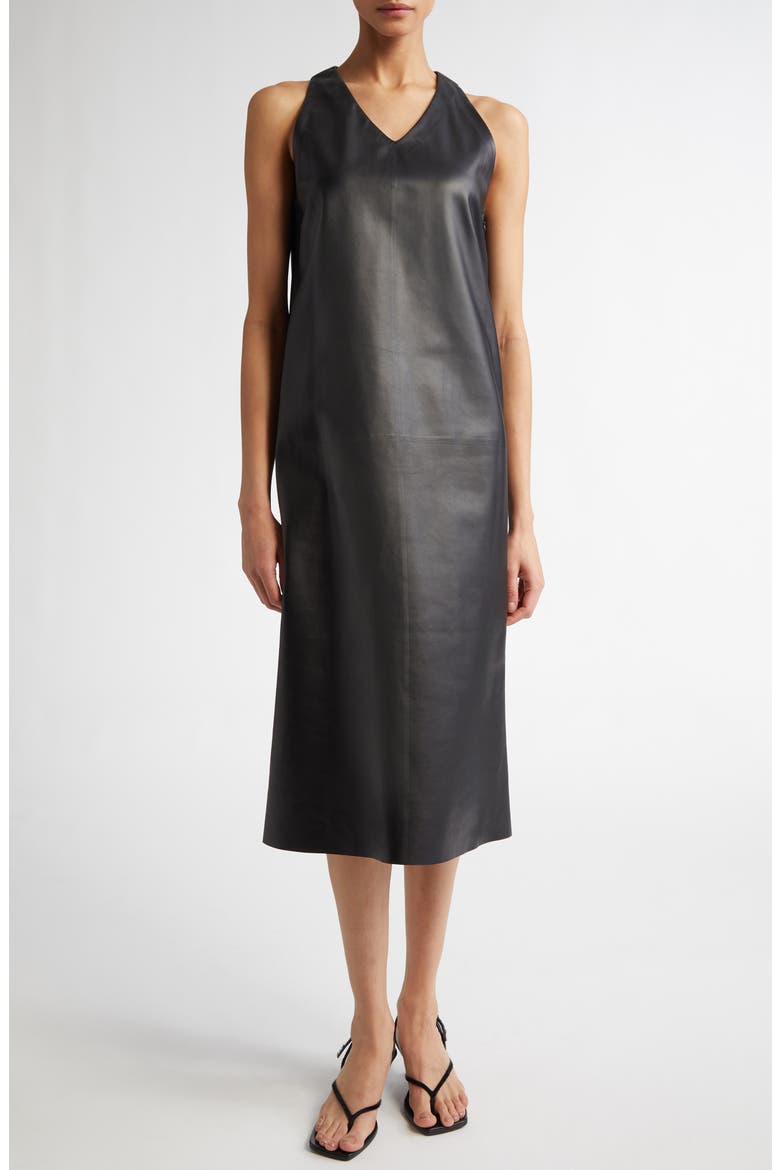 Snyder Leather Shift Dress, Main, color, BLACK