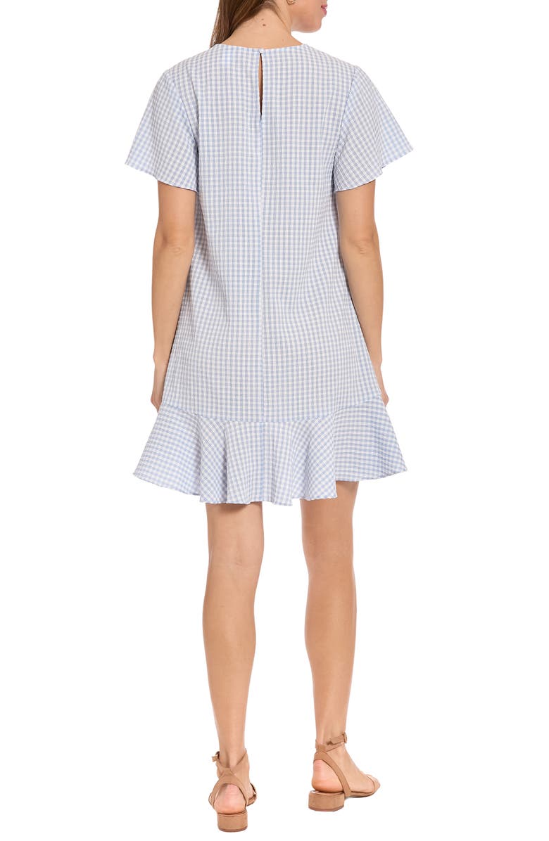 London Times Gingham Short Sleeve Ruffle Hem Shift Dress, Alternate, color, Light Blue/ White