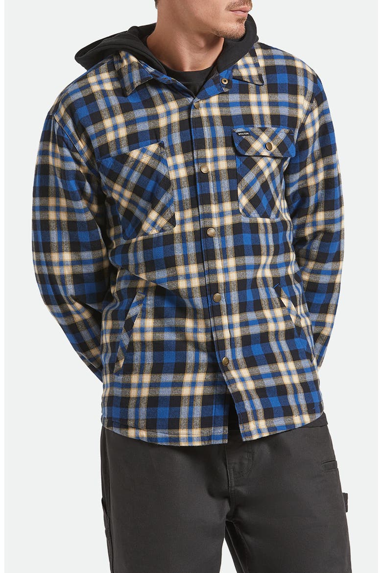 Bowery Quilted Hooded Plaid Flannel Snap-Up Jacket, Main, color, NAVY/ CREAM