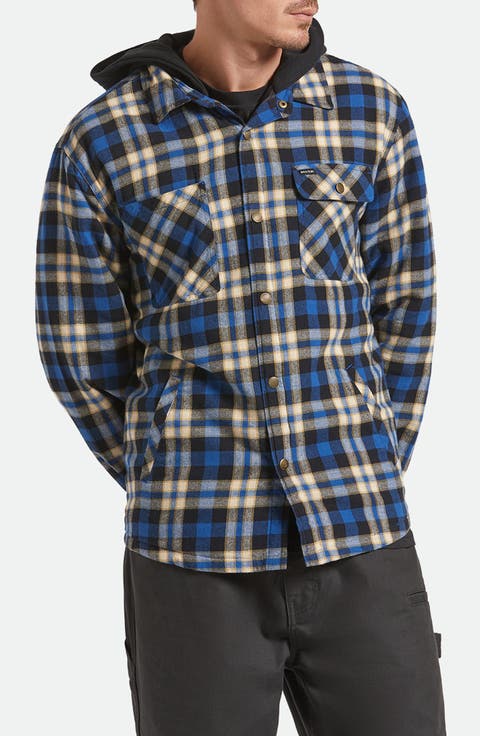 Bowery Quilted Hooded Plaid Flannel Snap-Up Jacket