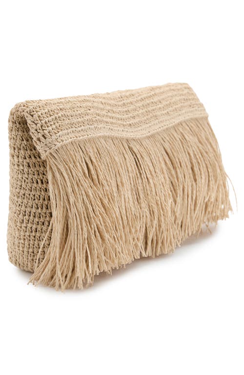 Mango Natural Fiber Envelope Clutch With Fringe