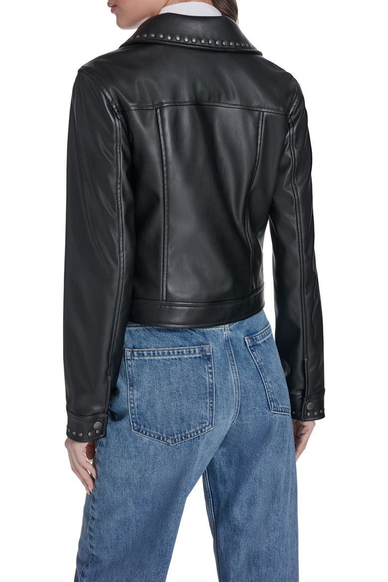 Studded Faux Leather Jacket, Alternate, color, BLACK